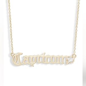 Melinda Maria Zodiac Script Pendant Necklace 18K Gold Plated CZ Stone- Capricorn